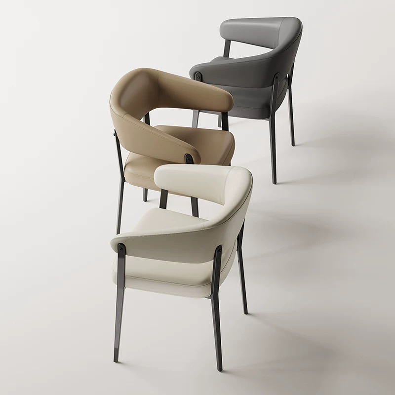 现代简约奶油风家用餐椅轻奢高级感设计师真皮皮质椅子酒店餐桌椅