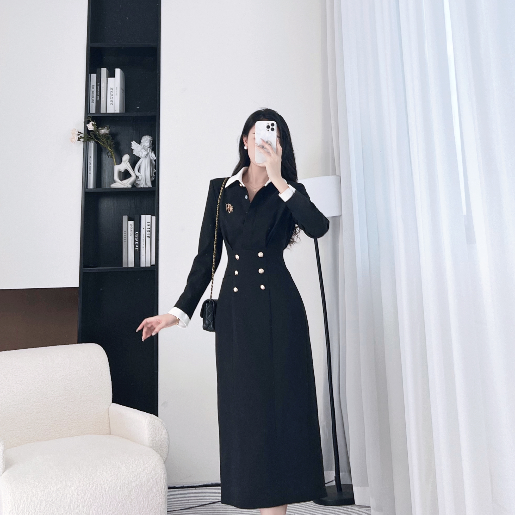 拉夏贝尔/25现货欧若风清仓新高级气质高腰显瘦连衣裙 10047 KCJ