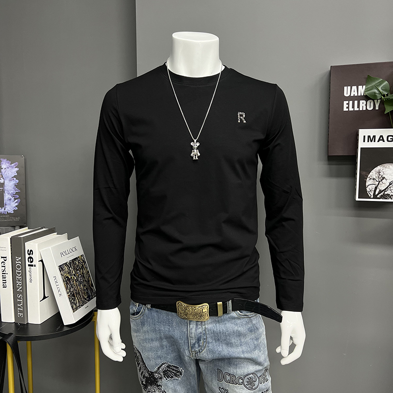 美式休闲长袖t恤男士春秋季品质男装圆领时尚打底衫简约百搭上衣T