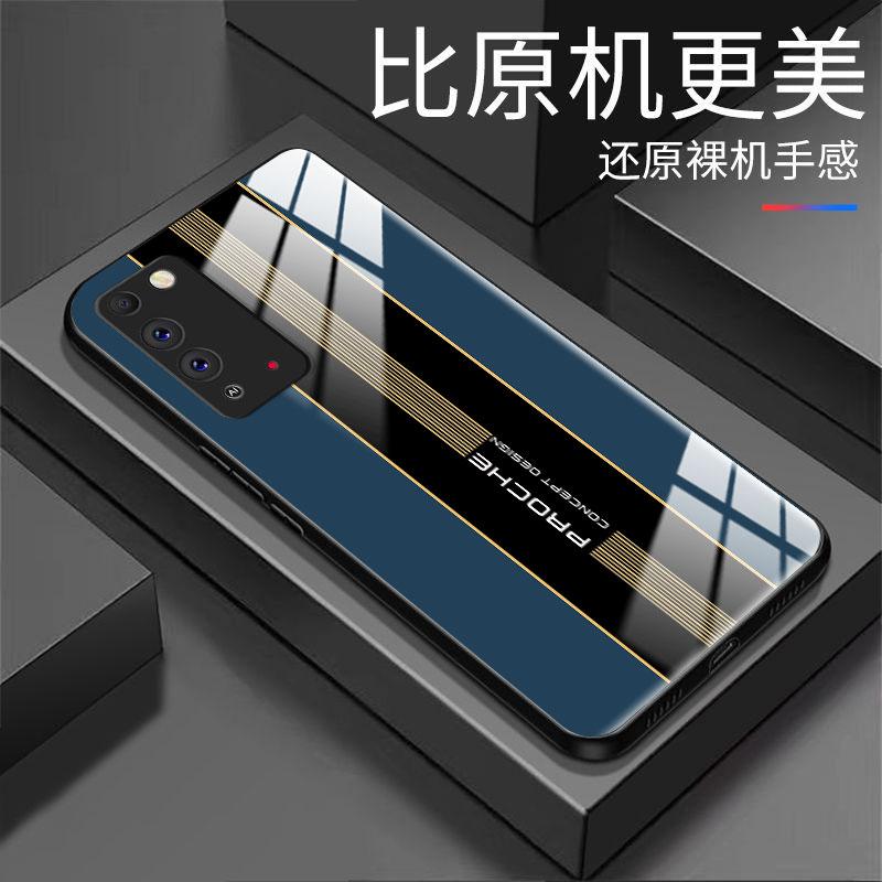 适用于荣耀x10手机壳HONORx10宝蓝英文男防摔玻璃硬壳全包式