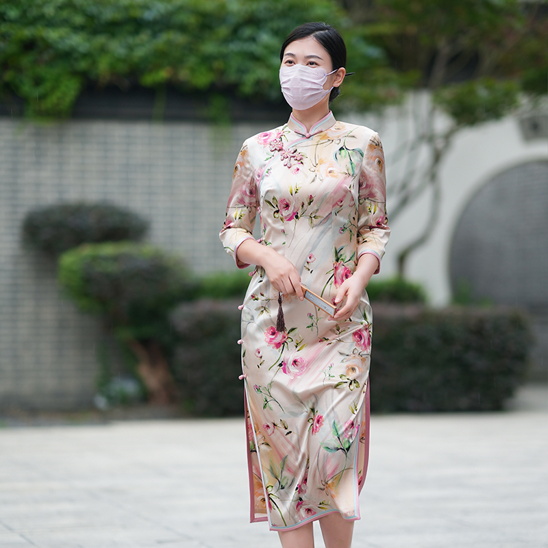 【断码清仓】徐永良 53812 重磅里外桑蚕丝旗袍全开襟高端旗袍裙