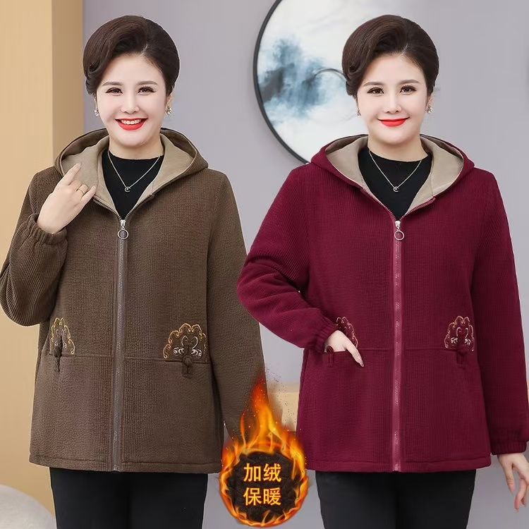 新中式加大加肥中老年妈妈加绒加厚保暖外套（685）