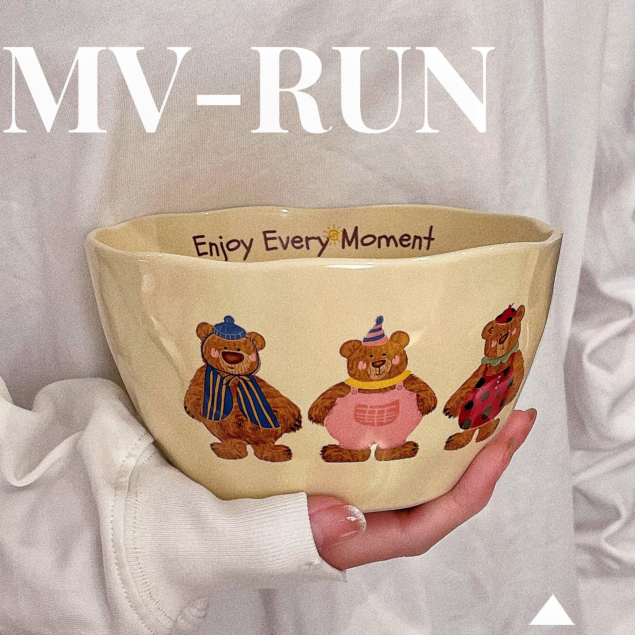 摩登三小熊韩式可爱陶瓷6英寸大容量面碗2只装黄色饭碗沙拉碗