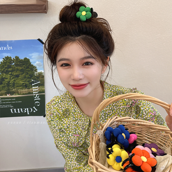 非金属发饰 2023法式新款夏季清新花朵高马尾发夹女后脑勺