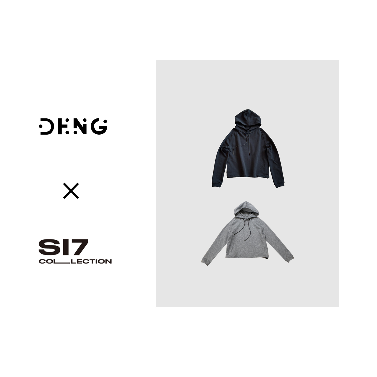 DENG 纸片人 水洗黑蓝高克重极简插肩套头显瘦连帽卫衣NNB018