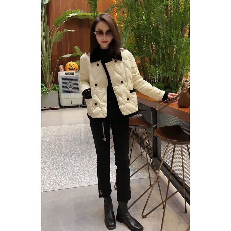 韩系温柔小棉袄外套高级感小香风短款菱格棉衣女款爆款2023新款