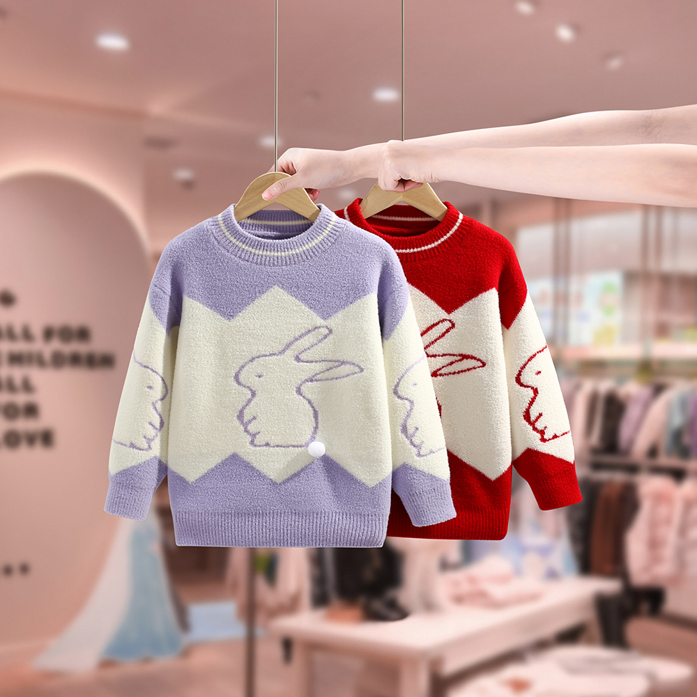 女童毛衣秋冬款2025新款洋气儿童韩国绒套头针织衫打底毛线上衣潮