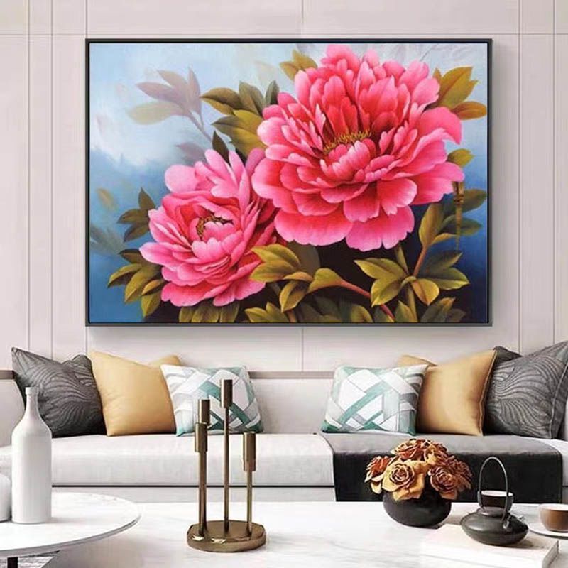 火红牡丹十字绣新款线绣客厅卧室满绣刺绣手工植物花卉刺绣小件