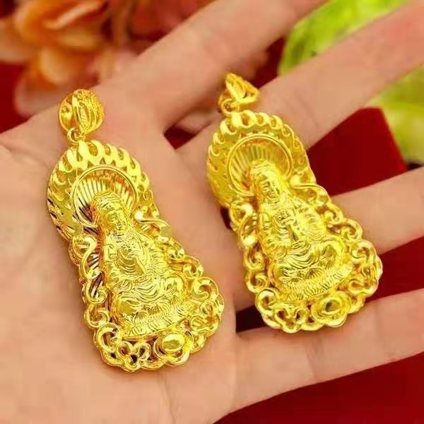 合金吊坠 合金吊坠新款时尚观音男款大气金色素款项坠精美坠饰