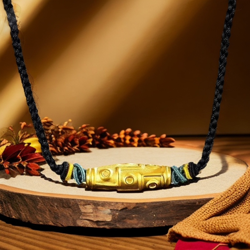 合金吊坠 锁骨链天珠吊坠男士黑绳手工编织本命年挂坠编绳项链