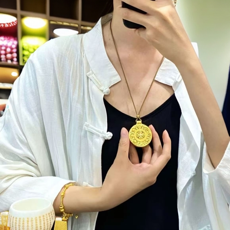 合金吊坠 福运八宝罗盘吊坠项链金色新中式挂坠手工项坠新款链子