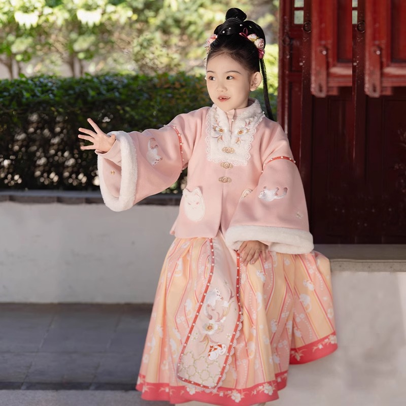 汉服女童儿童洛竹原创高端明制加绒加厚中国风2024秋冬新款古装