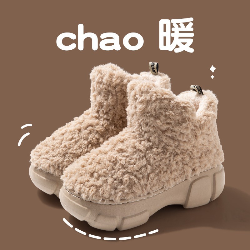 雪地靴女鞋厂冬季韩版简约保暖加绒高帮厚底情侣包跟棉拖鞋子男士