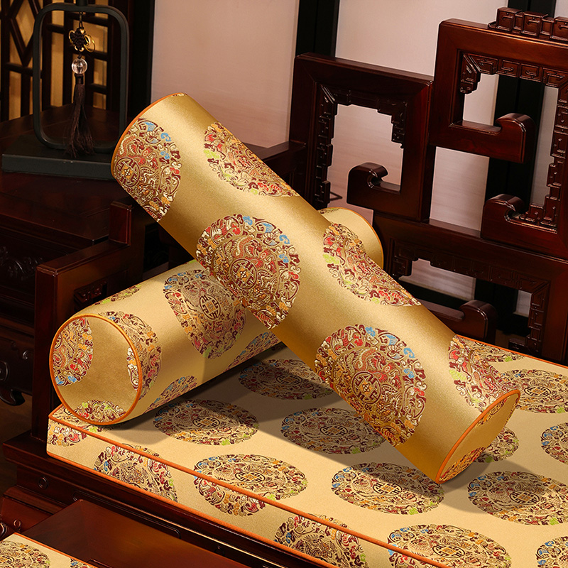 【满福织锦缎】中式圆柱形抱枕扶手枕红木沙发侧边手枕罗汉床糖果枕