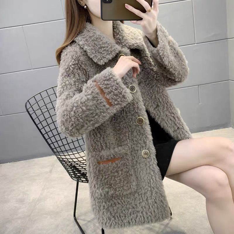 2023冬装新款羊剪绒大衣女羊羔毛皮毛一体颗粒绒显瘦中长款外套女
