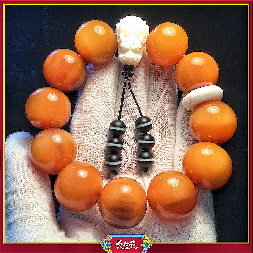 IMMORTAL FLOWERS/长生花天然老山龟壳金甲文玩手串鹿骨龙头配饰