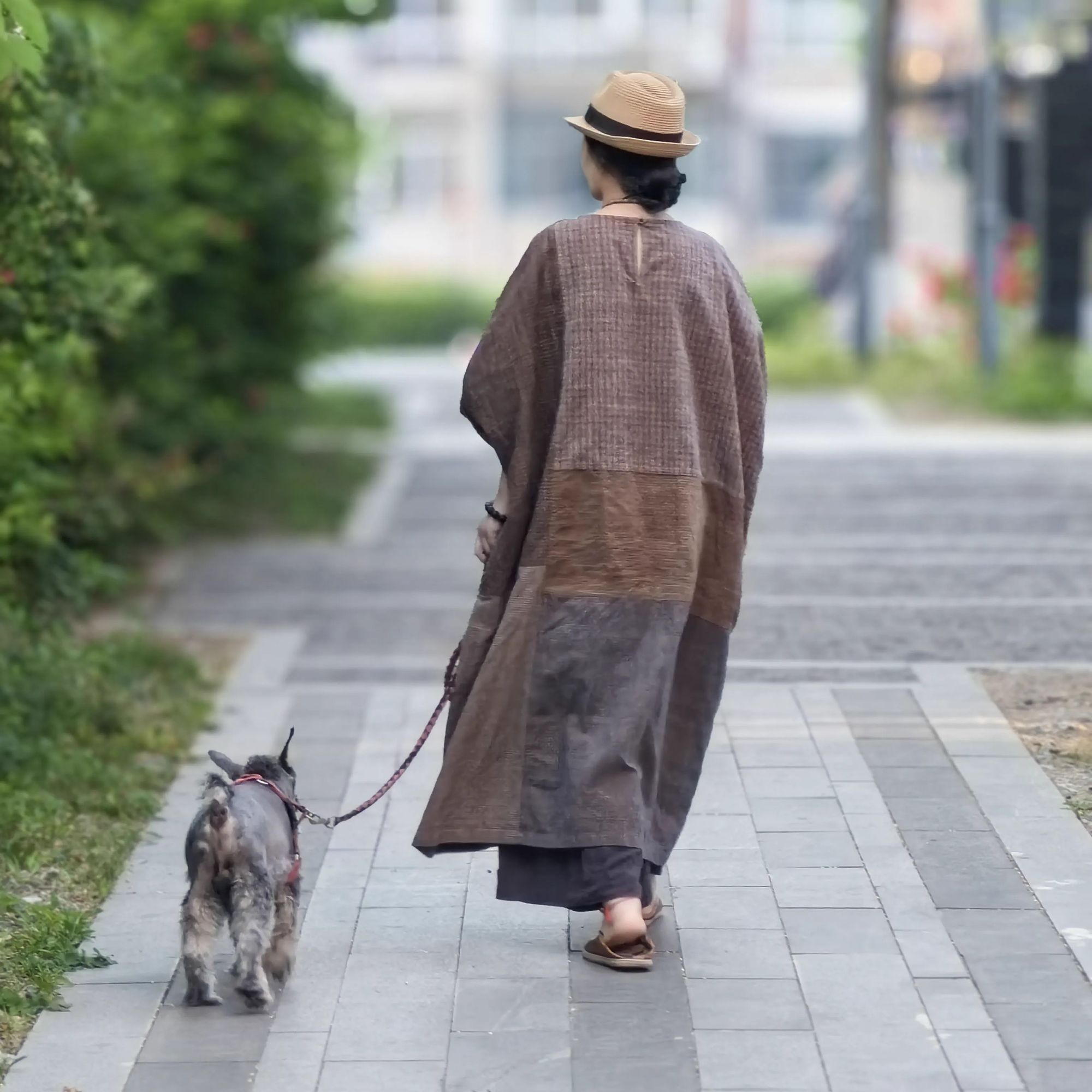 沉香布衣草堂 原创设计柿染老布拼接套头圆领袍子斑驳随机拼接