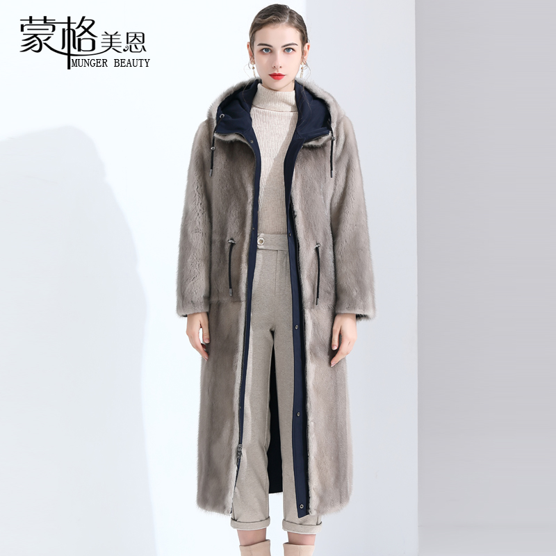 新款尼克服银兰内胆女士中长款过膝大衣连帽中长女冬款派克服