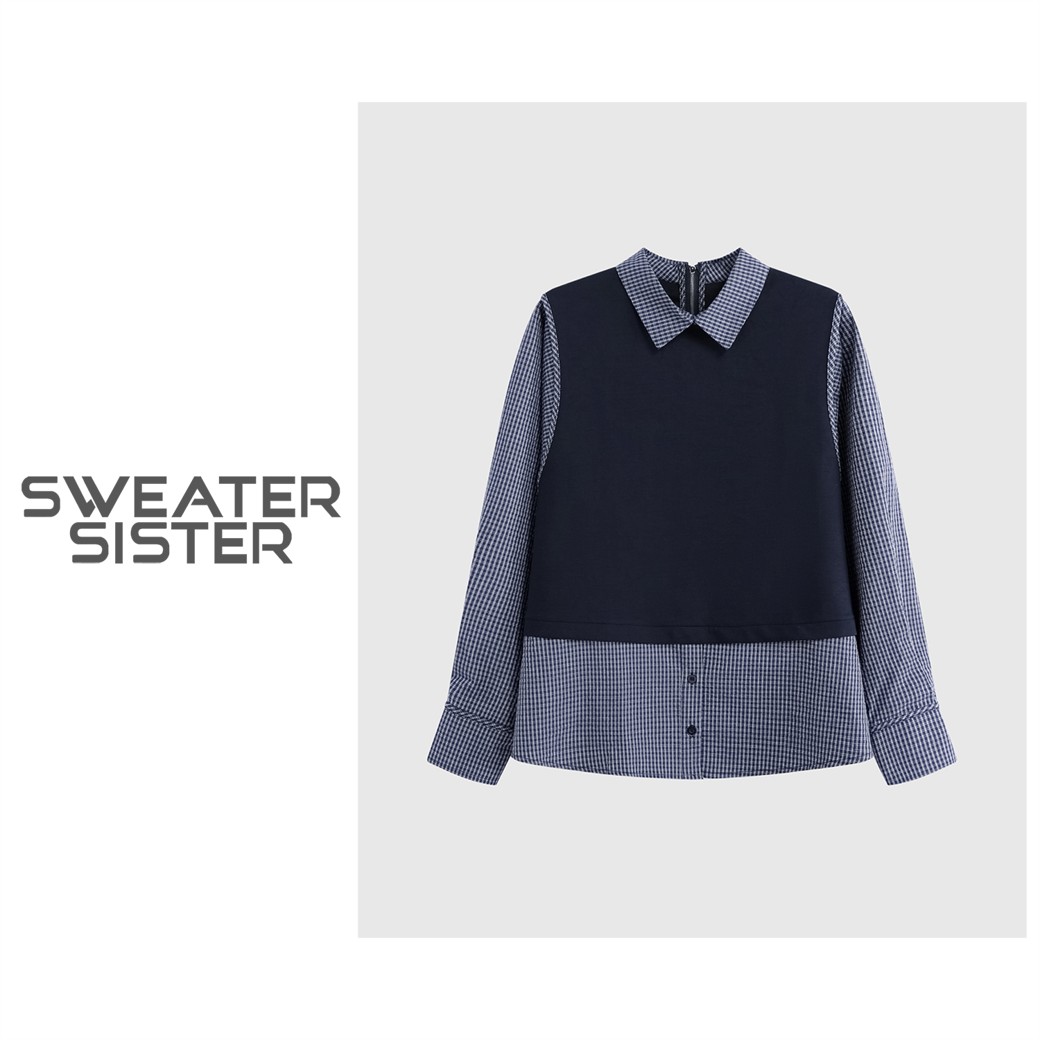 复古百搭格子拼接假两件套头衬衫女5159-910