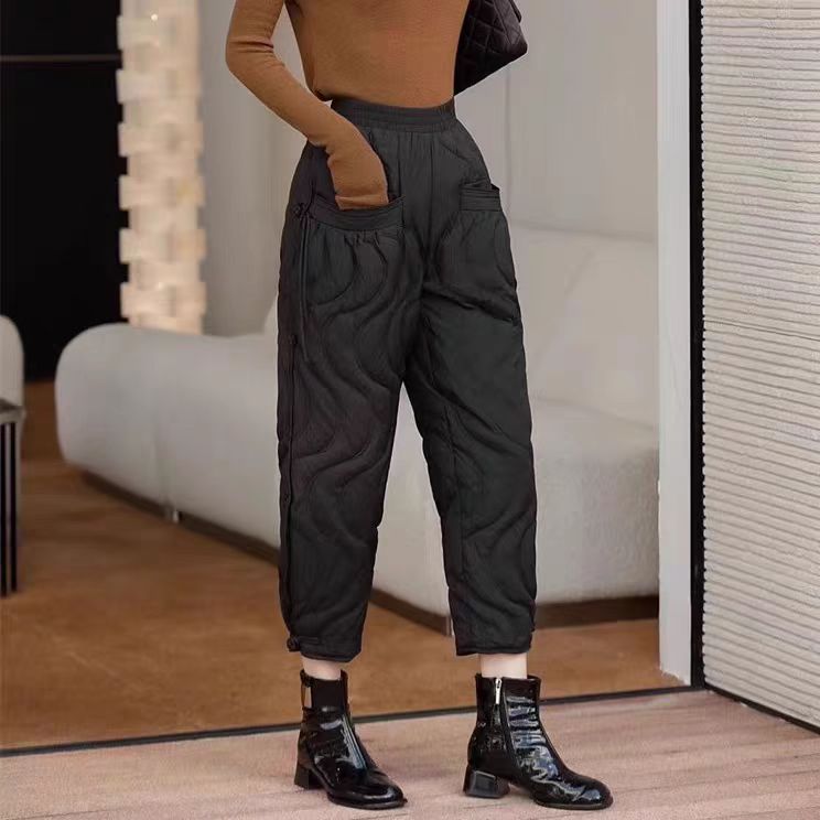 冬季新款时尚百搭新中式盘扣流苏休闲鸭绒保暖裤9901
