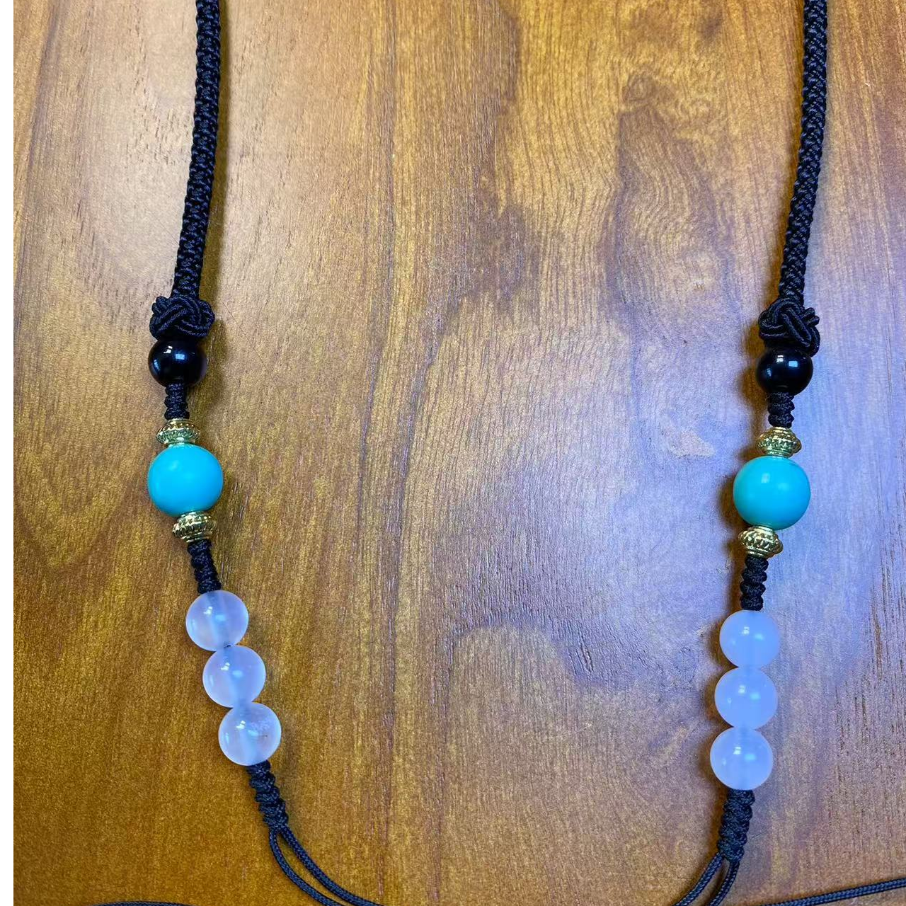 可调节横竖款吊坠锁骨脖挂项链玛瑙配珠金色垫片