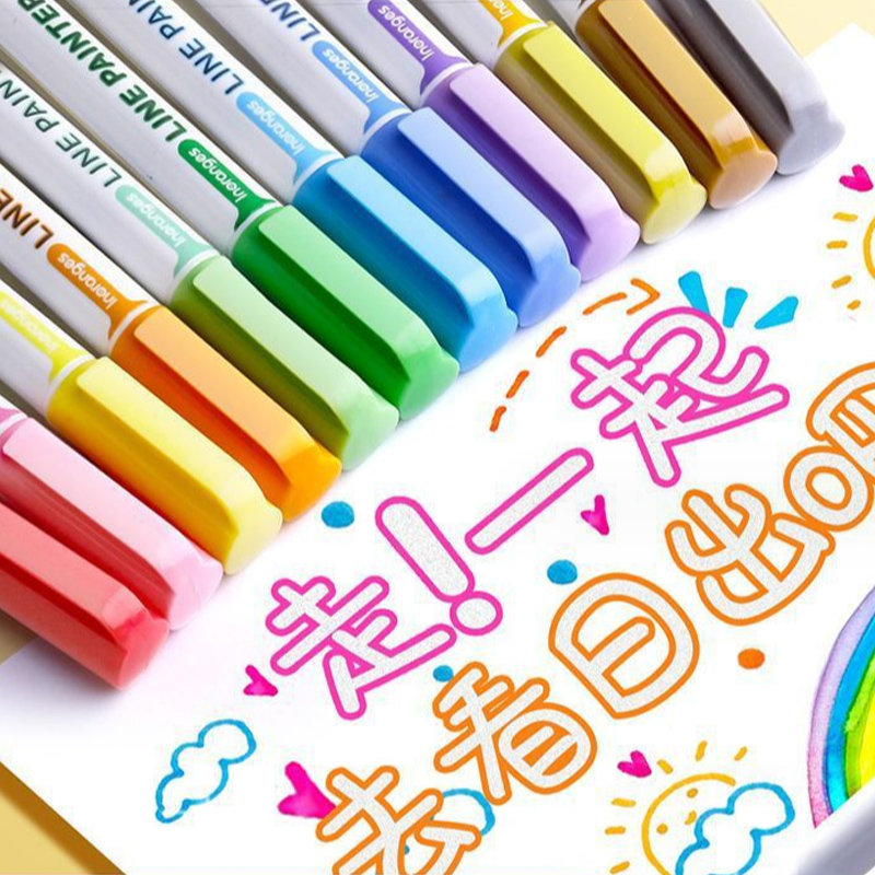 【文具】双线轮廓笔荧光笔手账自制简笔画绘画手抄报儿童画推荐