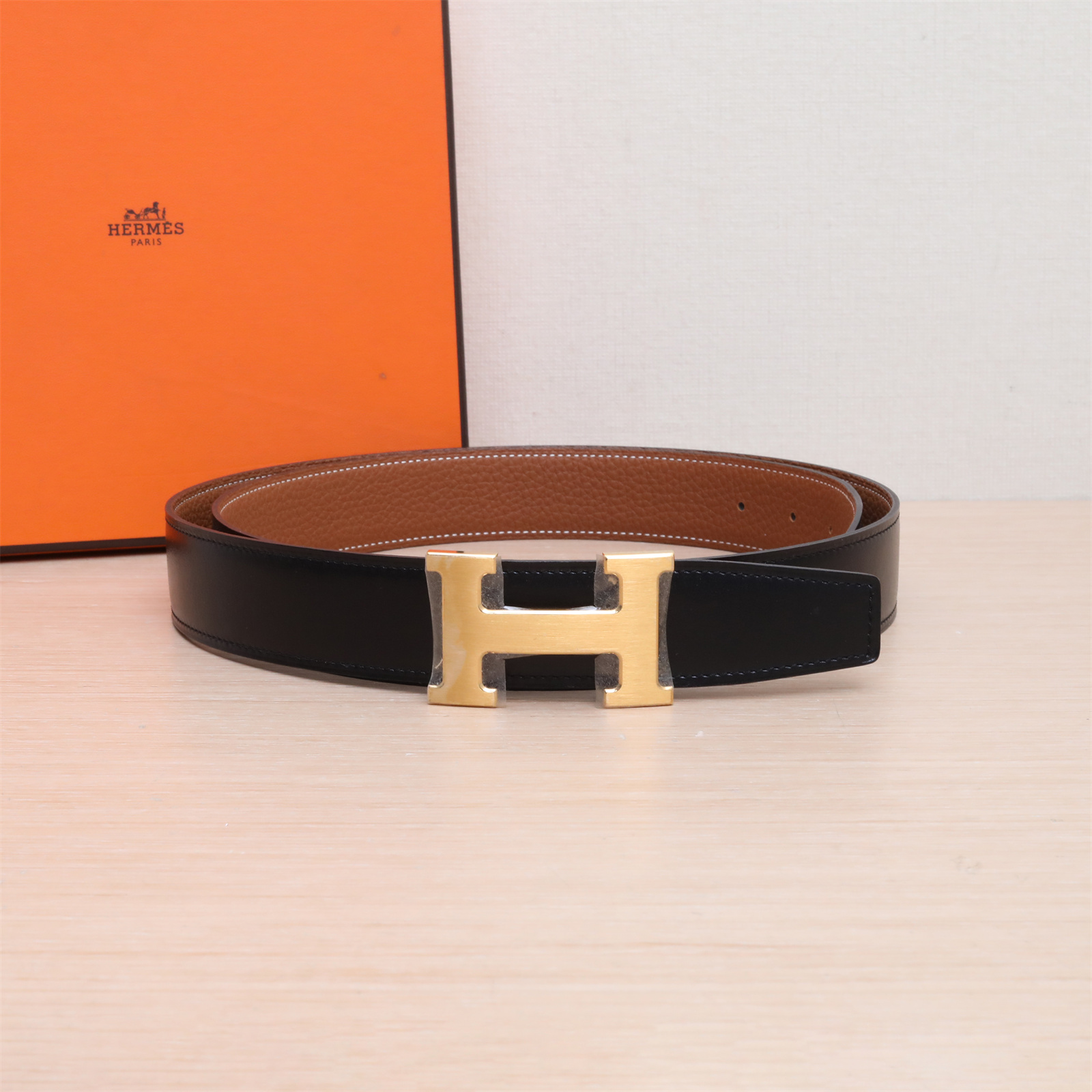 99新  新粉小花姑姑 P253290965 双面腰带 32mm X刻 金扣 105cm