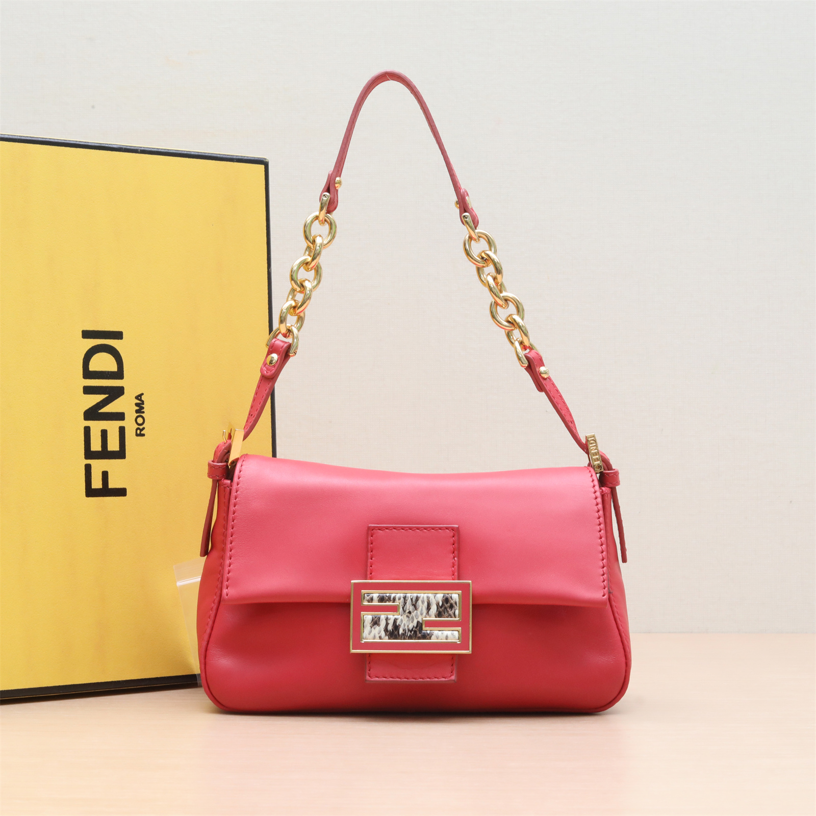 95新 FENDI/芬迪 活动姑姑P243128478中古 玳瑁金扣小胖丁单肩包