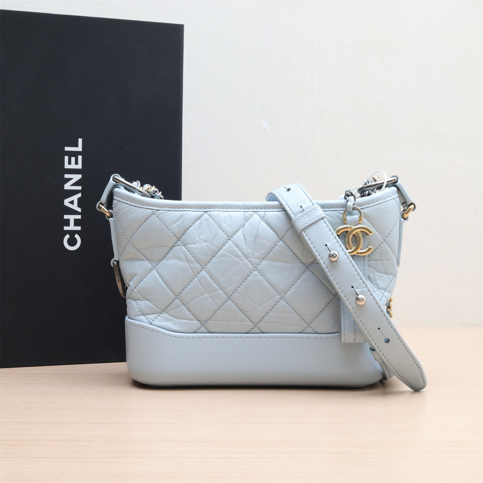 95新 Chanel/香奈儿 小花双双 827998 流浪 小号 浅蓝色 27开 包
