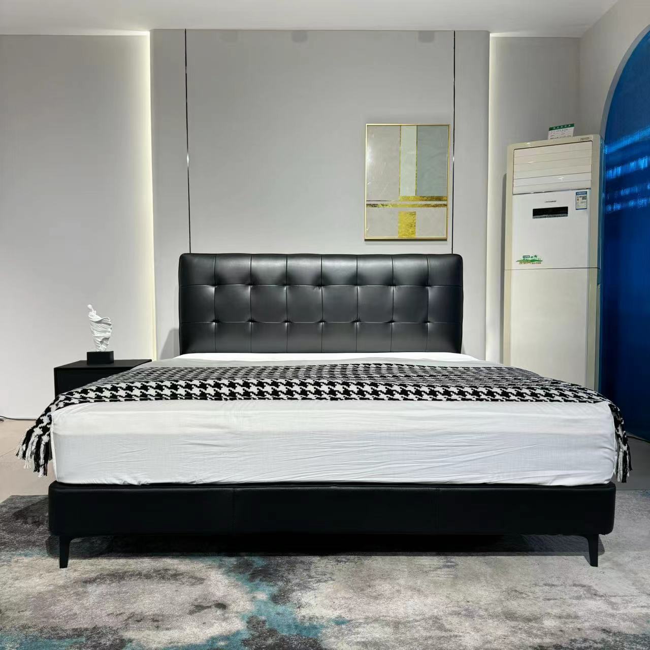 【华夫格床】全头层牛皮意式极简双人床设计师款次卧家具大床真皮床