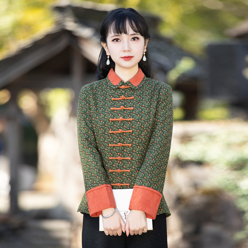 筠雅改良唐装女中国风冬棉袄加厚旗袍上衣夹袄素衣中式女装22J871