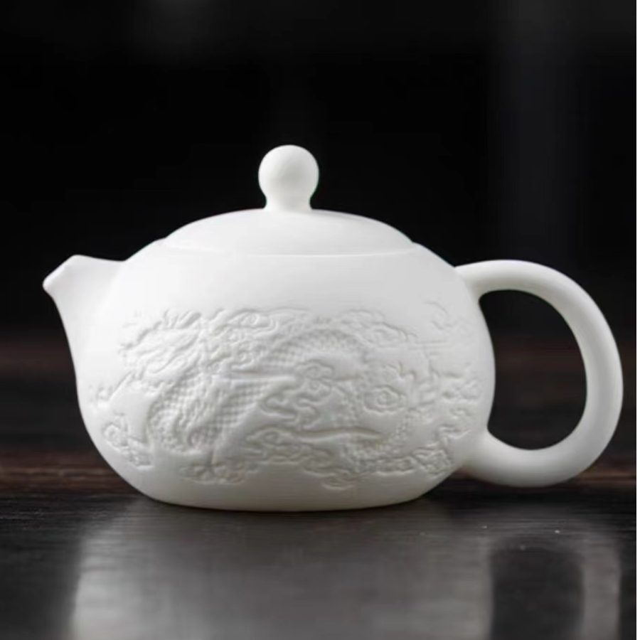 羊脂玉瓷茶壶龙凤西施壶