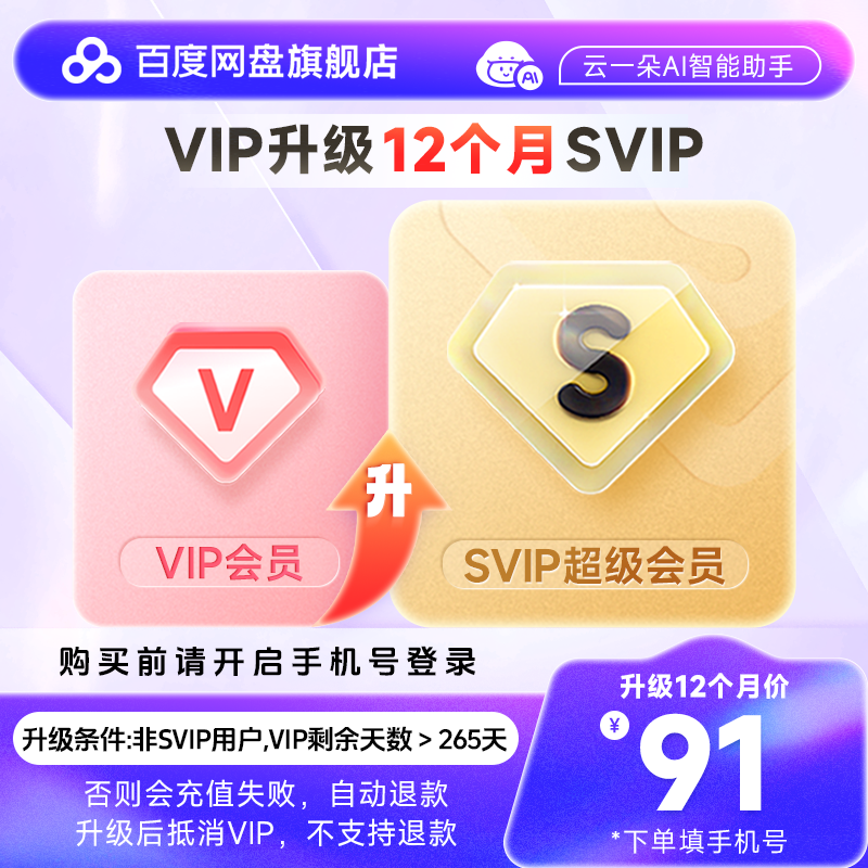 买云一朵钥匙扣送百度网盘升级包—VIP升SVIP12个月 SJCP