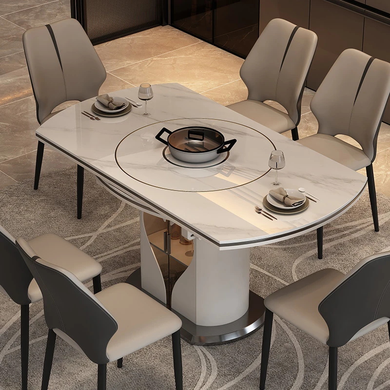 新款爱心多功能餐桌椅组合方圆两用智能电磁炉转盘家用轻奢圆形桌