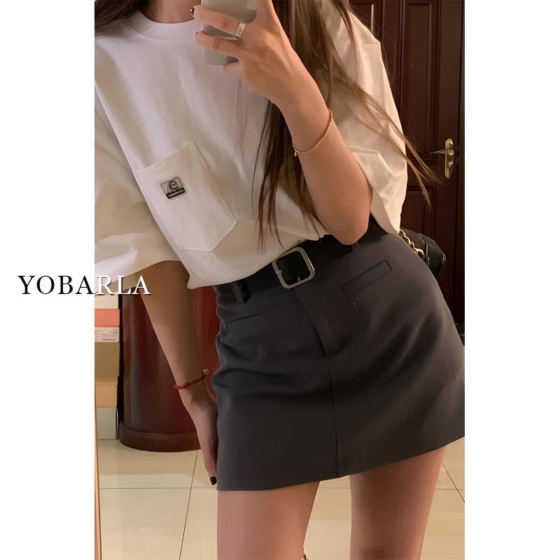 灰色西装半身裙女夏季新款高腰大码显瘦遮肚子梨形身材a字短裙子