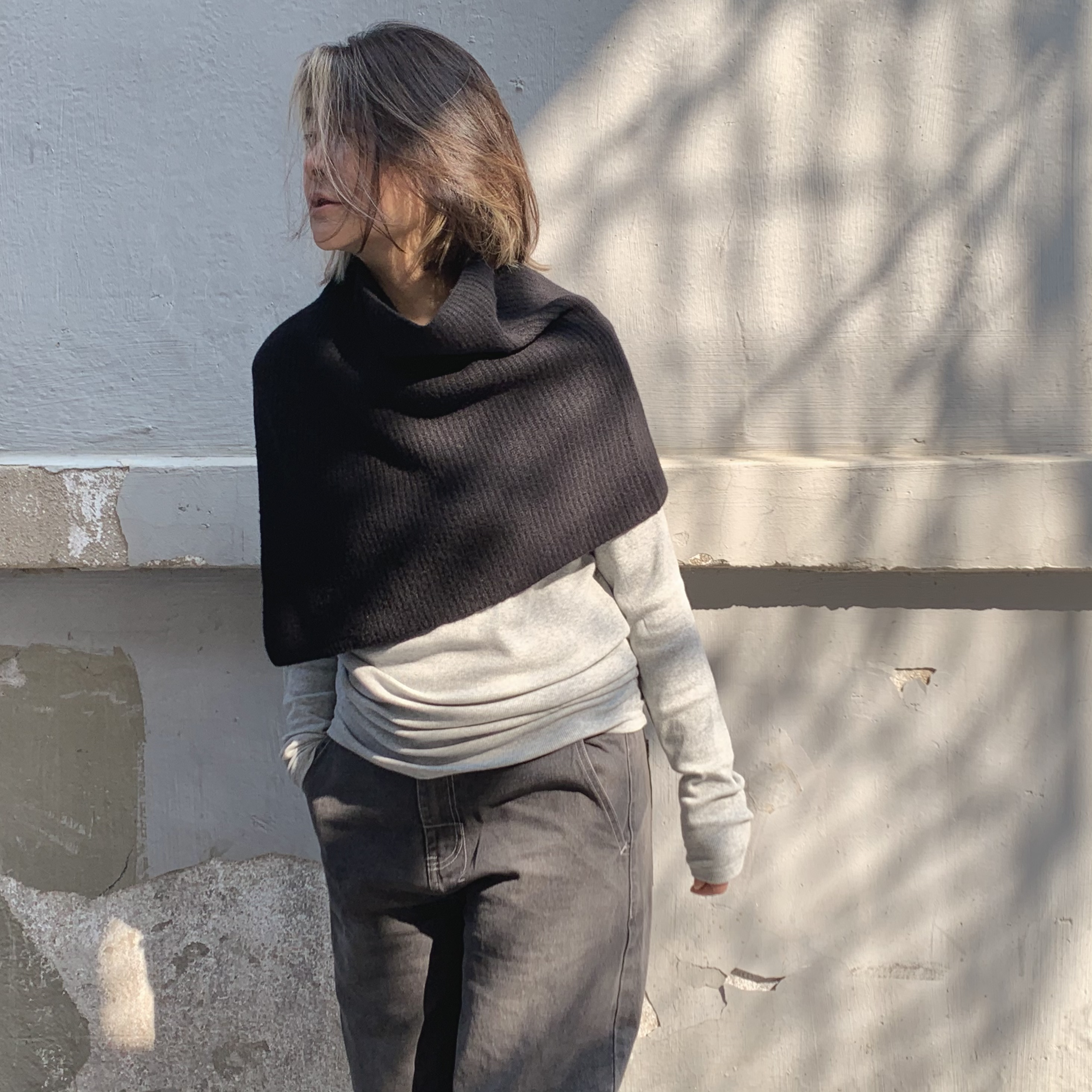 法式围脖高领套头宽松外搭叠穿小披肩