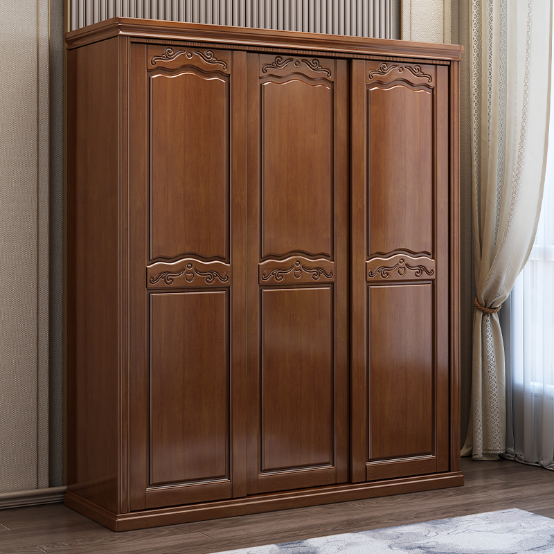 中式实木衣柜推拉门现代简约卧室收纳储物柜子多功能原木大衣橱柜