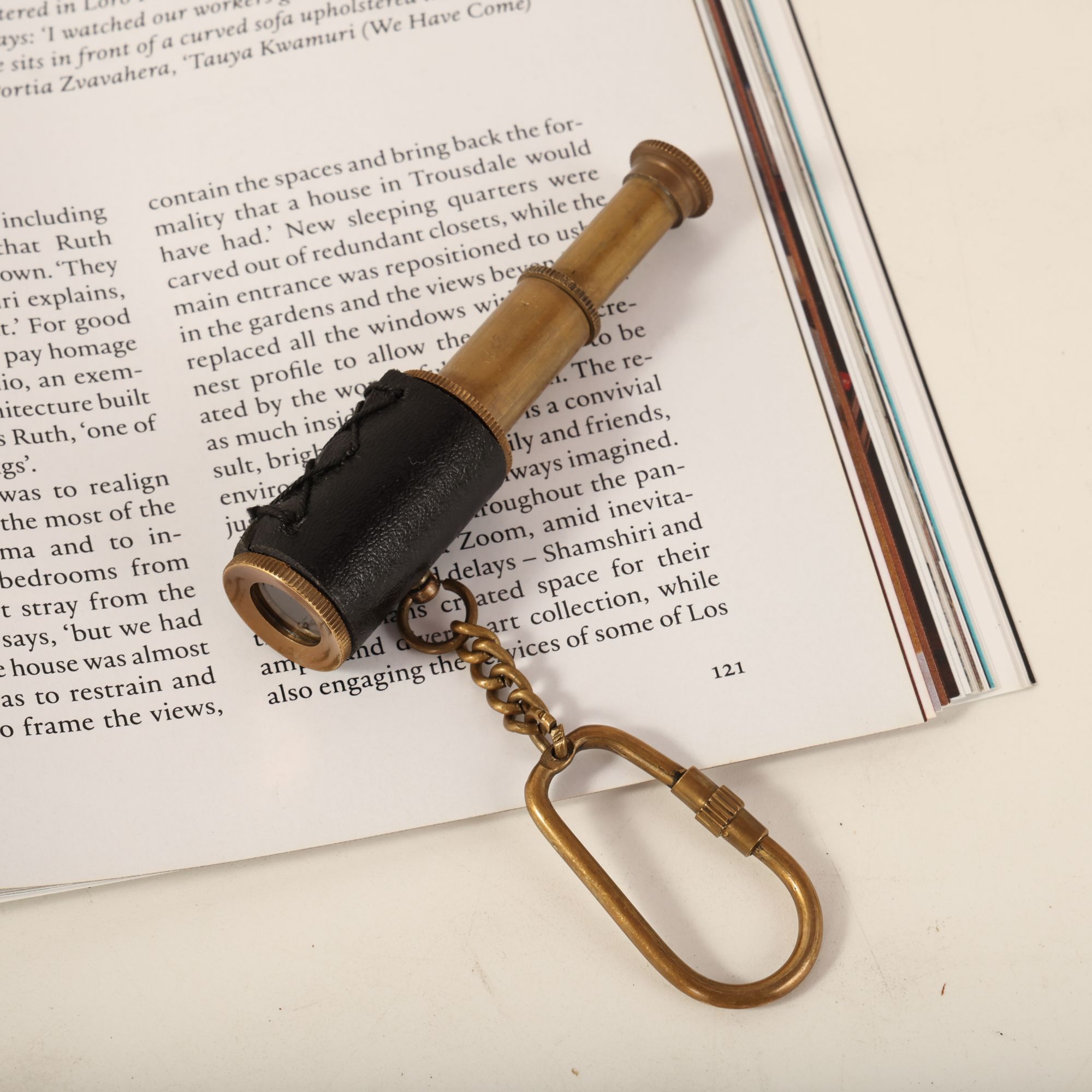 印度进口黄铜加皮迷你望远镜小号书房摆件看演出4812824