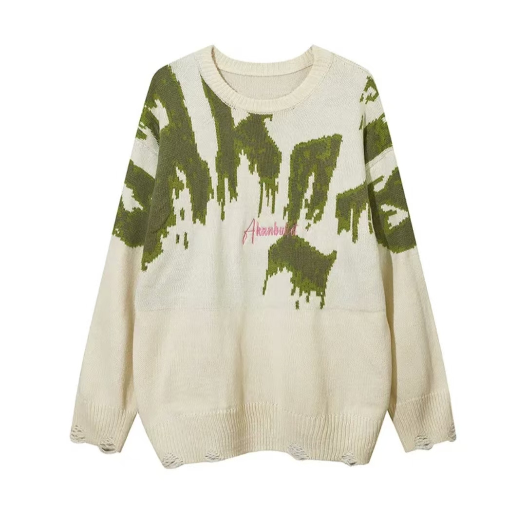 美式复古字母刺绣针织衫/毛衣宽松休闲小众设计情侣款慵懒风751