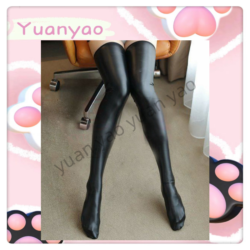缘遥【夜风】网红过膝性感高筒袜长筒袜PU皮袜袜腿长56CM+脚长18CM