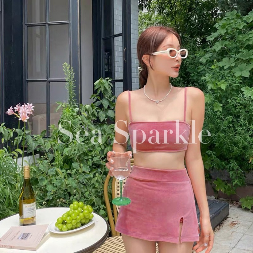 [sea sparkle]韩女氛围ins气质比基尼三件套高级简约温柔温泉度假