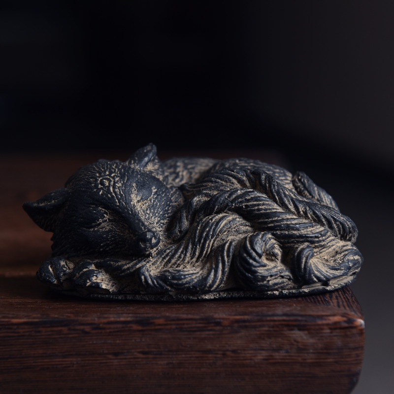 雲植.仿古禅意九尾狐小狐狸摆件创意小茶宠