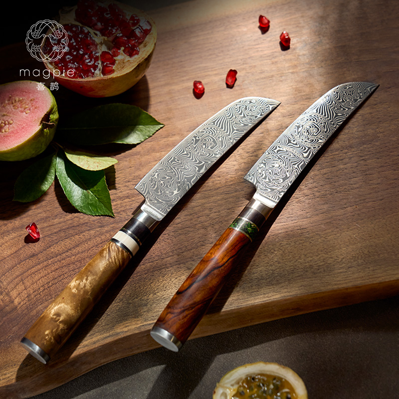 喜鹊 秋叶VG10大马士革日式水果刀牛排刀菜切大玫瑰 黄檀木黄金樟