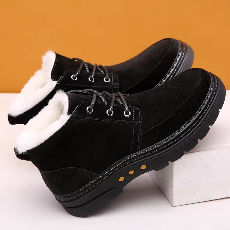 冬季男士棉鞋保暖加绒加厚防滑雪地靴牛皮大码绵羊毛高帮鞋子