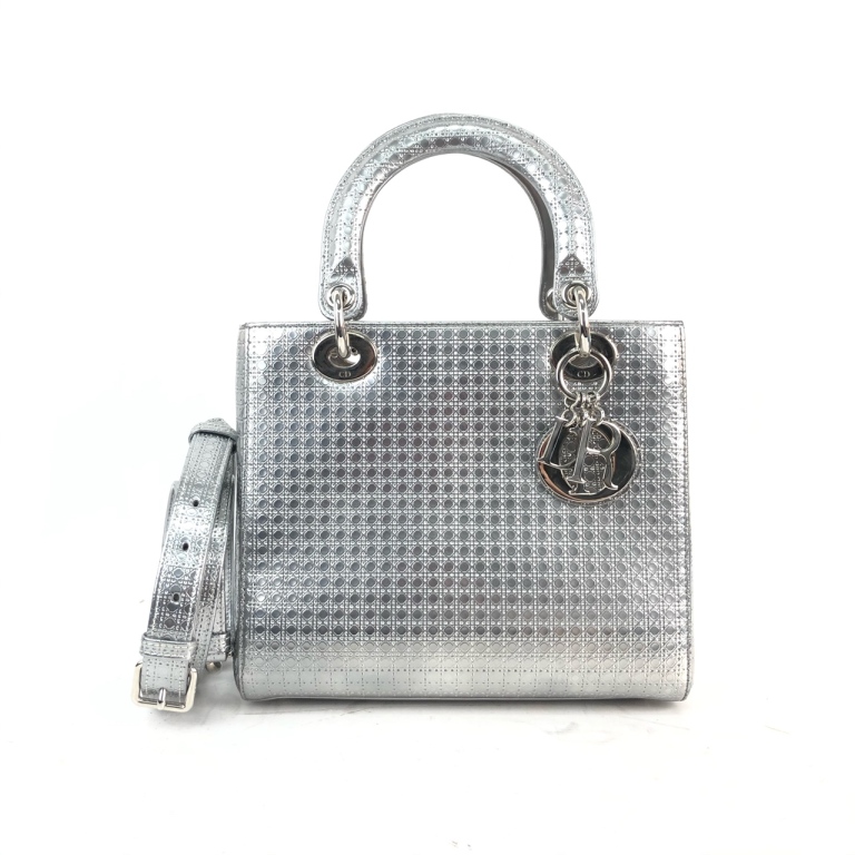 95新 Dior/迪奥 安洁利知之Dior迪奥银色戴妃手提单肩包17298H