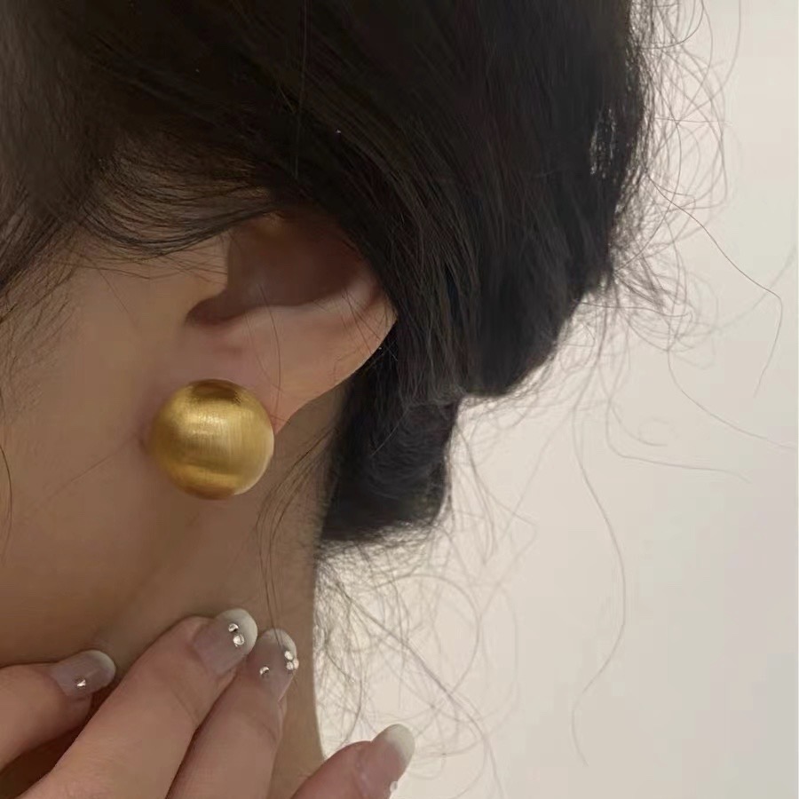 铜合金耳饰 哑光拉丝金属馒头耳环 质感高级 法式百搭气质