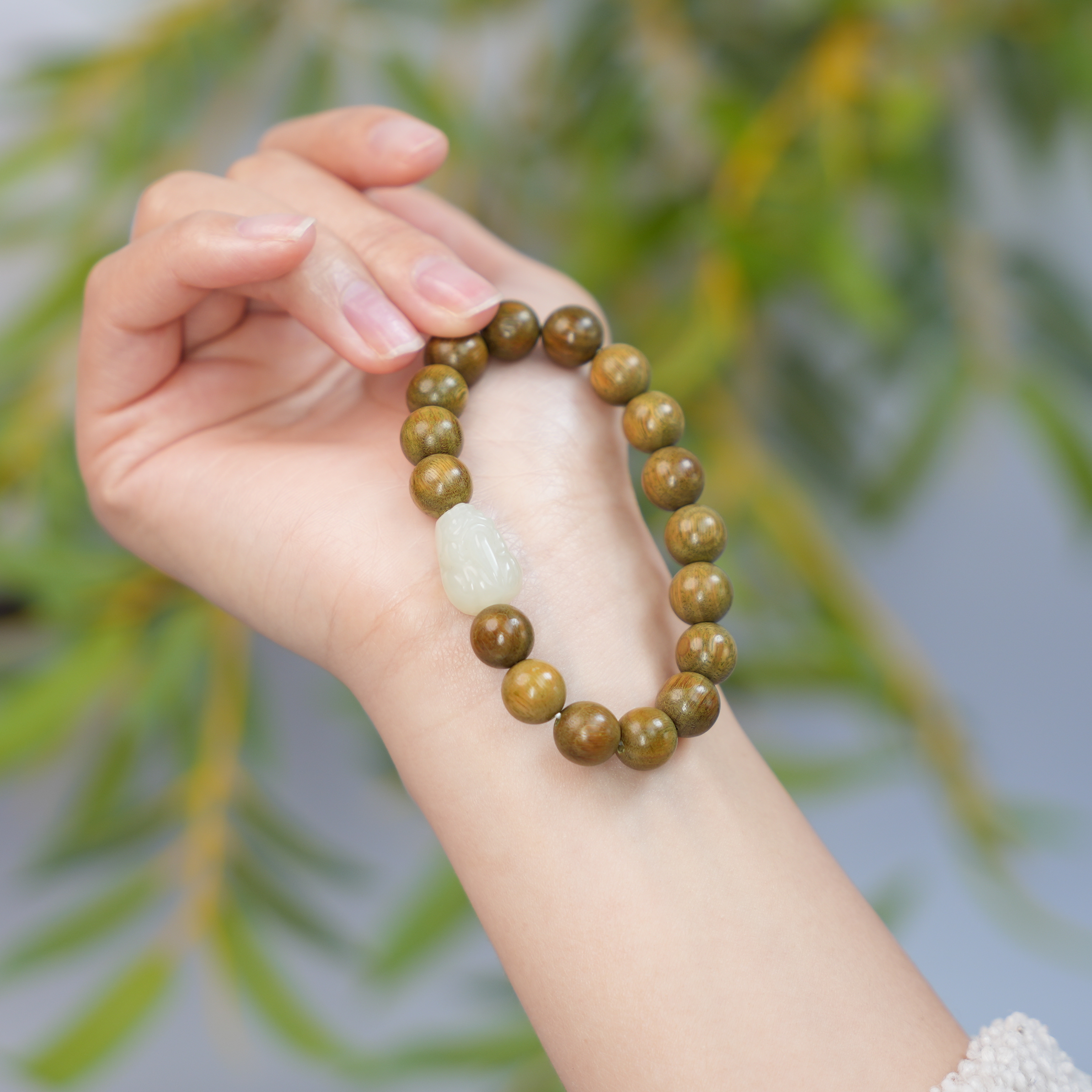 【貔貅】阿根廷绿檀手串1.0mm和田玉貔貅男女款盘玩檀木手串檀香