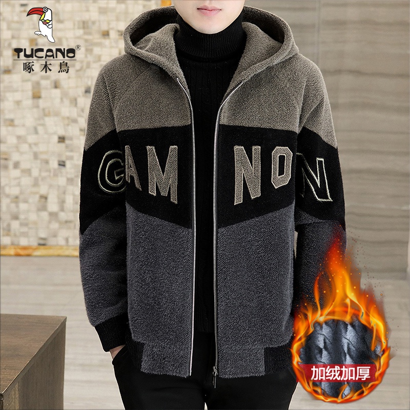 冬季男士毛呢大衣潮流时尚帅气秋冬男装2023新款加厚连帽呢子外套