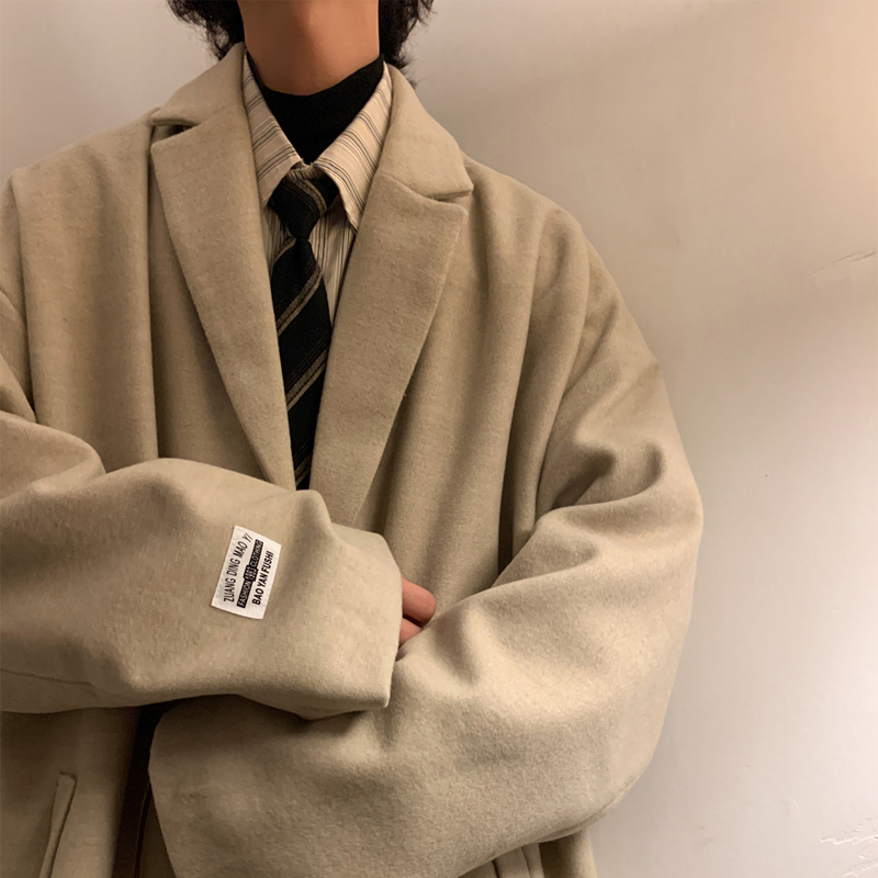 中长款毛呢大衣男士冬季复古宽松大码潮牌休闲风衣高级感外套百搭