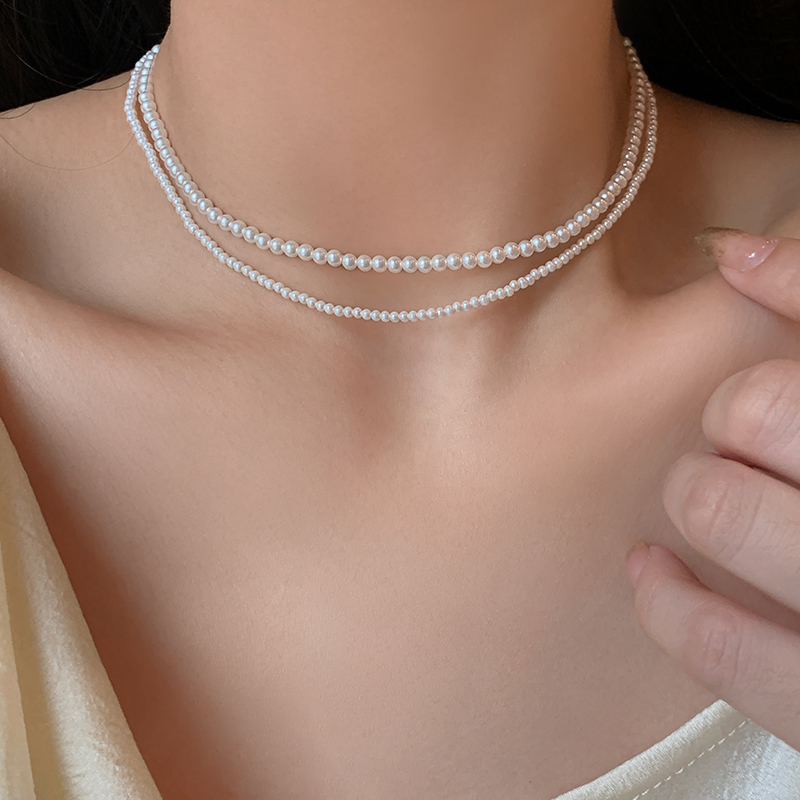 铜项链 国风好物施家正圆强光无暇珠法式轻奢小米珠choker锁骨链